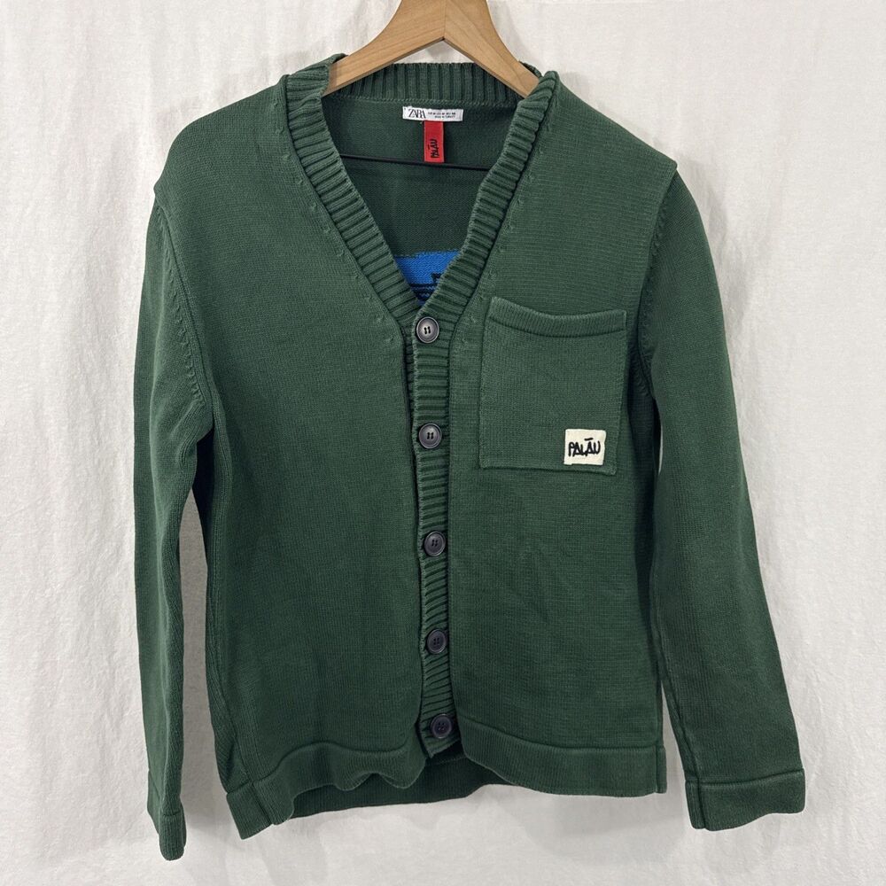 Zara X Palau Green Embroidered Button Cardigan Mens Sz M Streetwear Funky Art